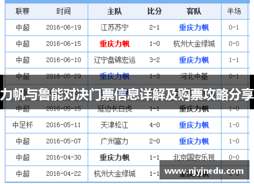 力帆与鲁能对决门票信息详解及购票攻略分享
